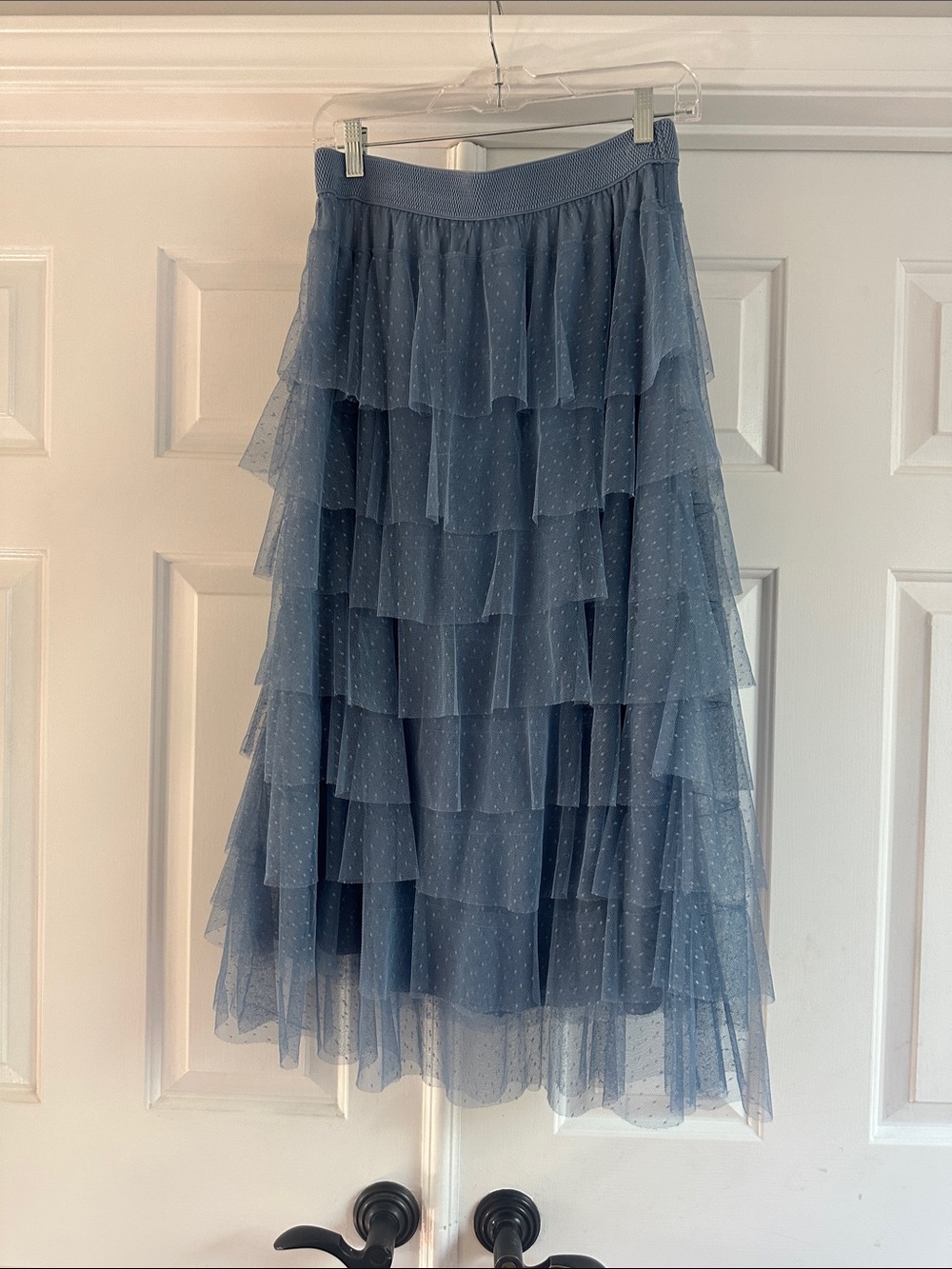 Anthropologie Dusty Blue Layered Tulle Midi Skirt
